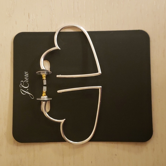 SOLD - NWT J. Crew Silver Heart Shaped Hoops - Picture 1 of 7